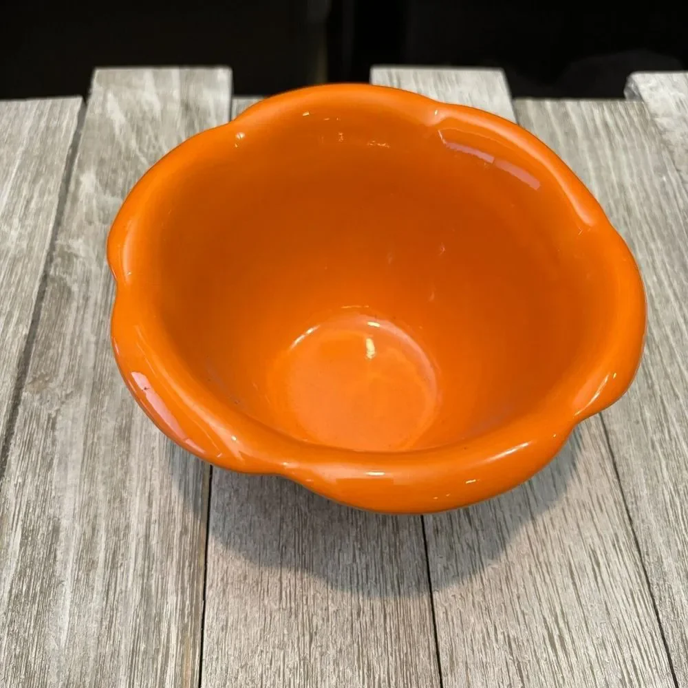Tulip Bowl Orange Ceramic Vintage Made In USA PP341  4